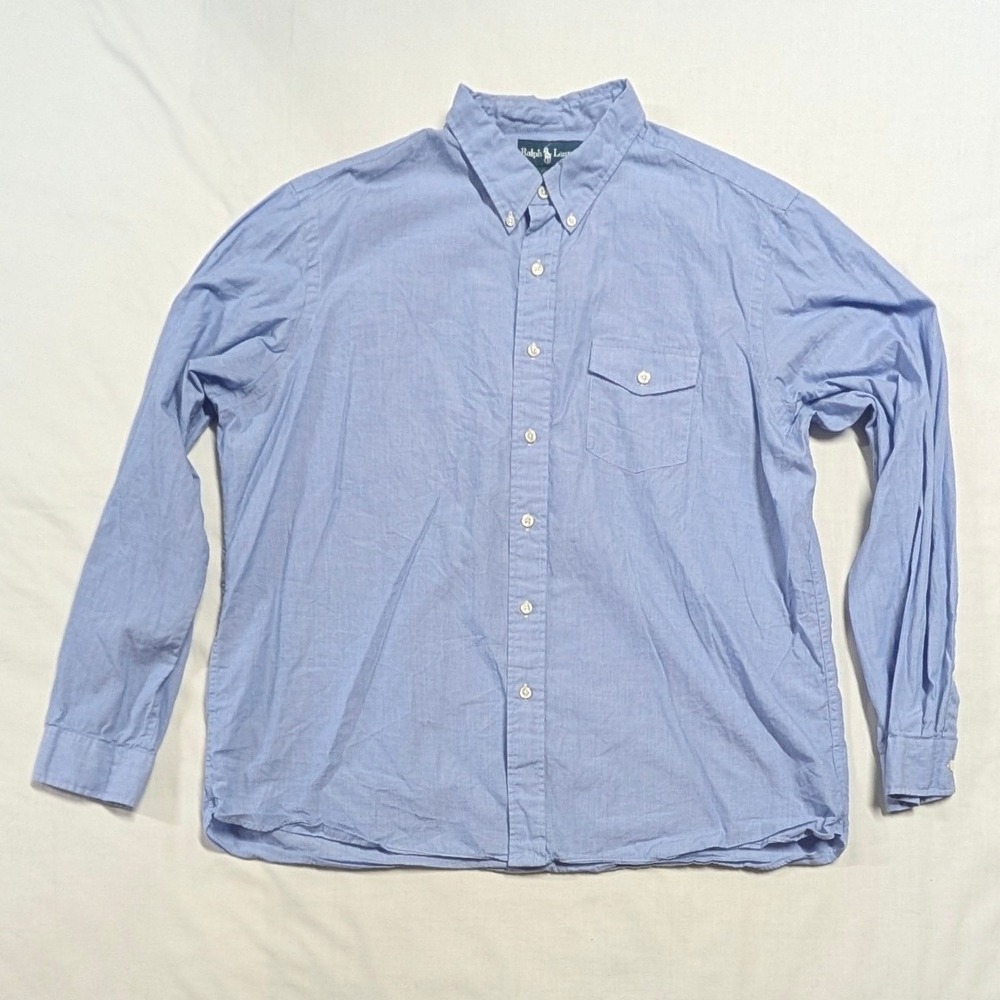 Ralph Lauren Custom Fit Mens XXL Blue Micro Check Cotton Button Down Shirt